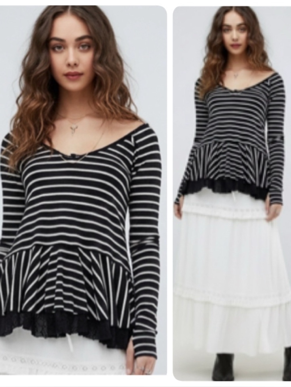 FREE PEOPLE TANGERINE STRIPE RUFFLE TEE